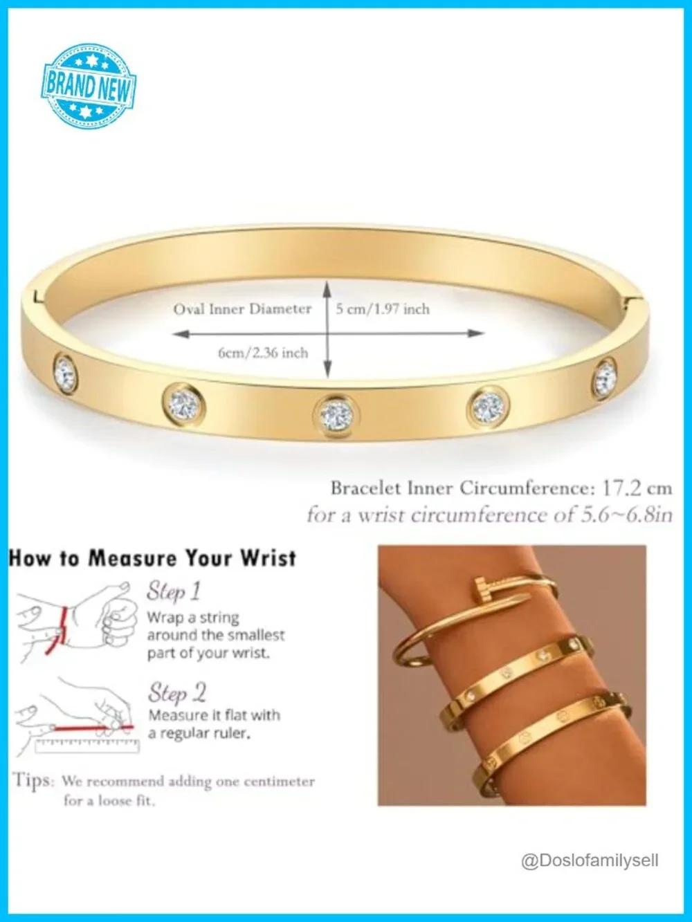 18K Gold Plated Stainless Steel Love Nail Bangle Clover Bracelet Set Stackable